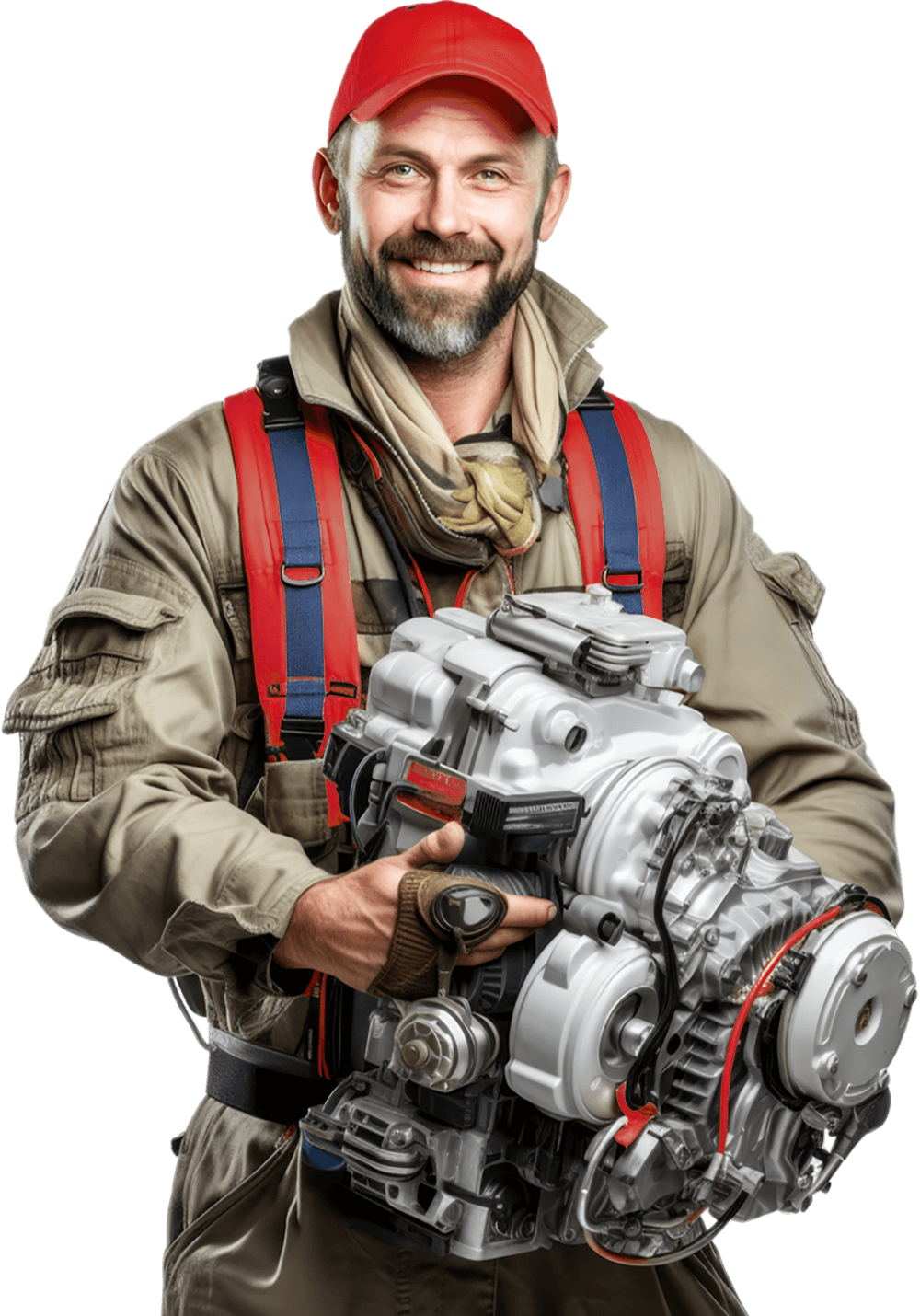 a mechanic enthusiast proudly displaying a car engine.