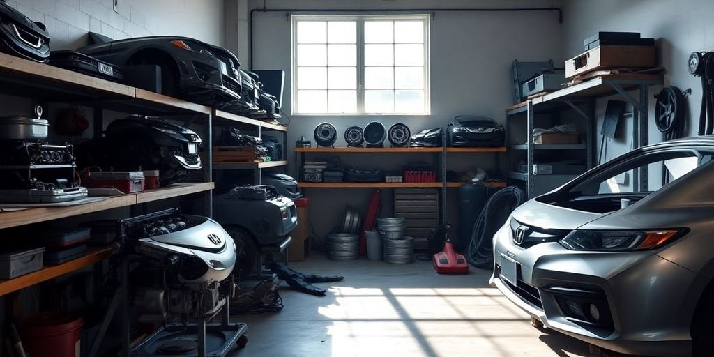 Honda Civic car parts in a workshop