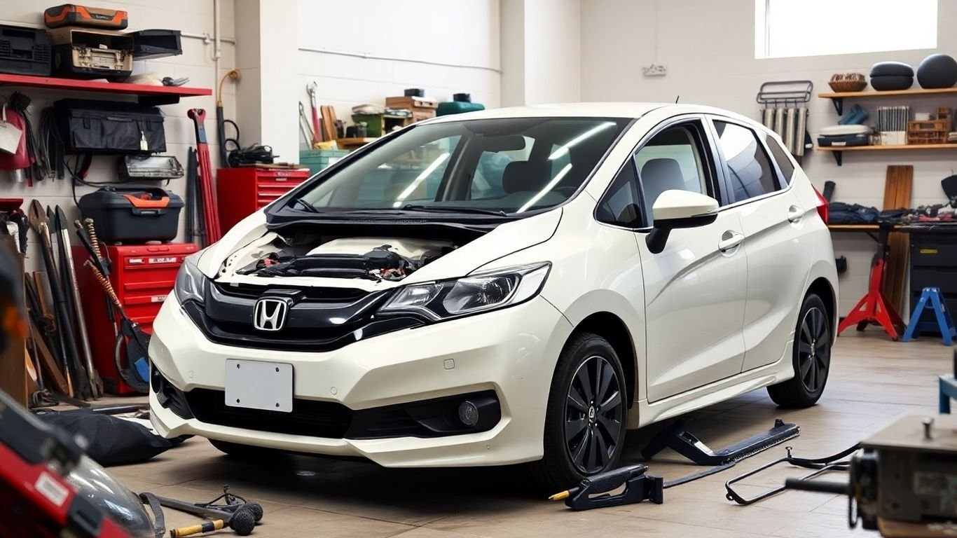 Honda Jazz parts in a workshop