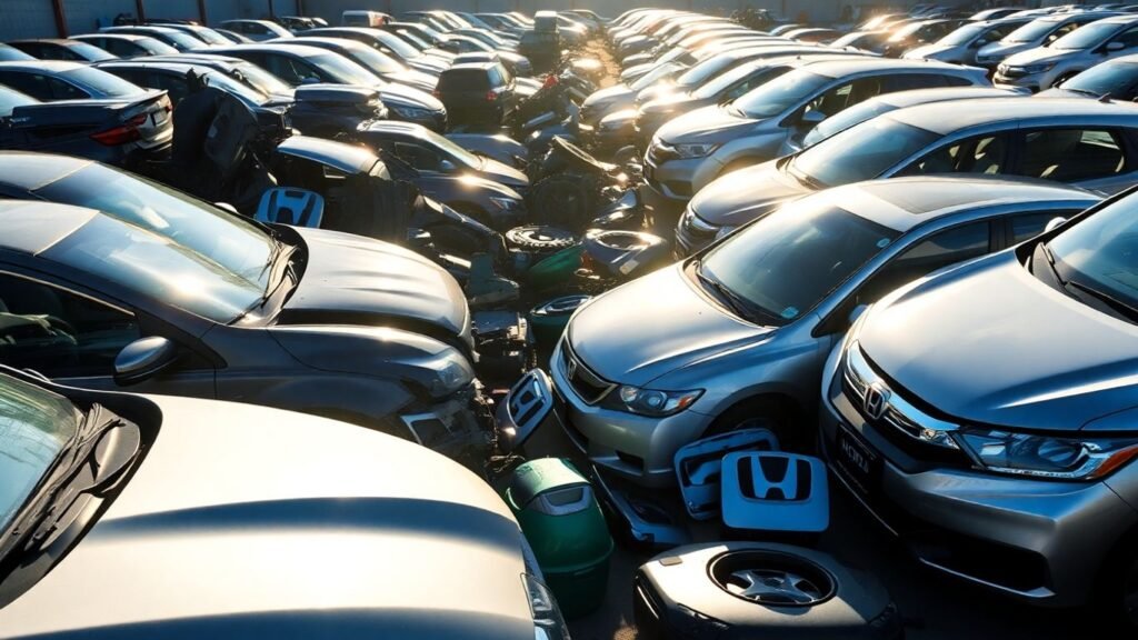 Honda car parts at a Melbourne wrecking yard.