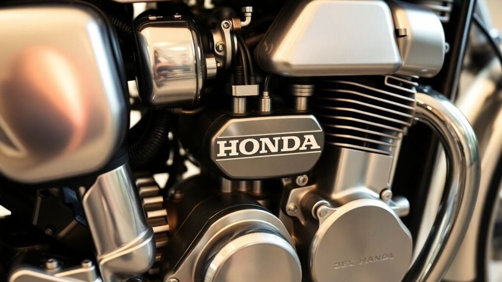 Close-up of a clean Honda engine.