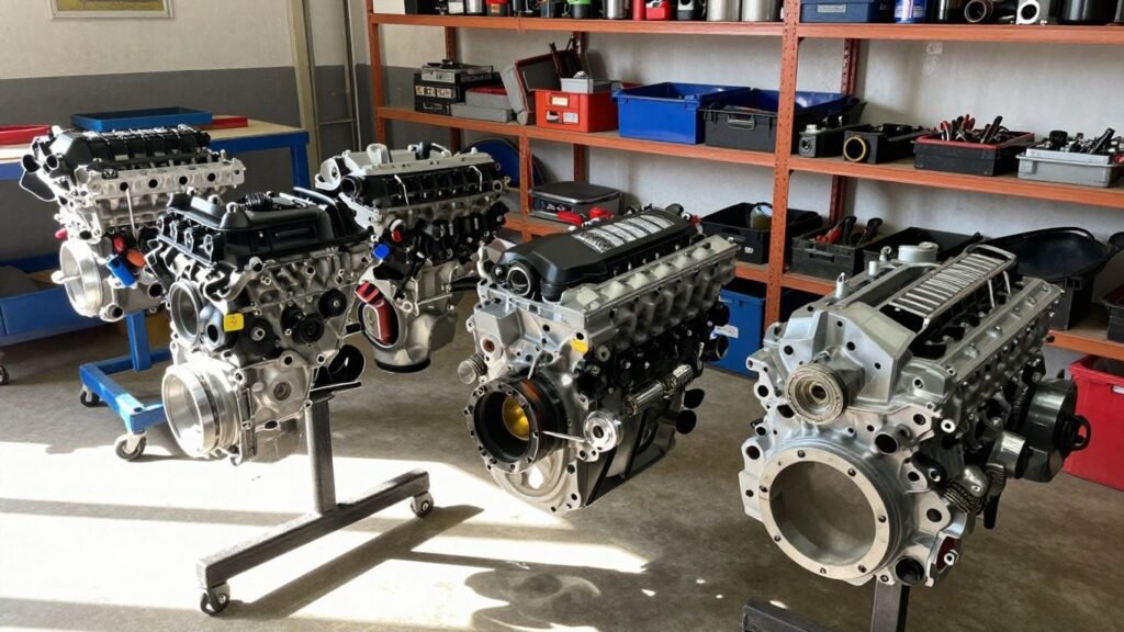 Used Honda engines in a workshop