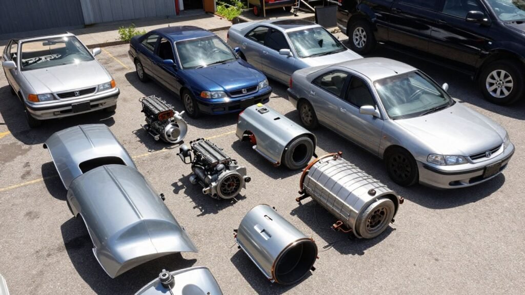 Honda Accord car parts in a salvage yard