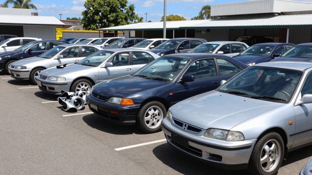 Honda Accord Euro parts recyclers in Brisbane yard.